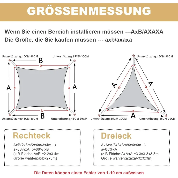 AXT SHADE Sonnensegel Wasserdicht Rechteckig 2x4 m Wetterschutz Sonnenschutz PES Polyester mit UV Schutz für Terrasse Balkon Garten-Sand(Wir Machen Sondergrößen) – Bild 6