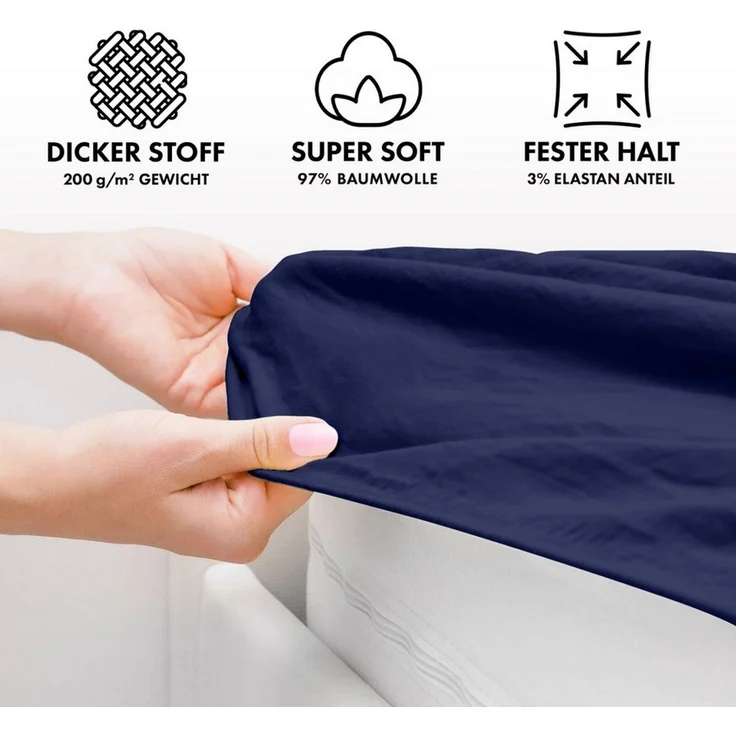 Jacobson Spannbettlaken PREMIUM 200 g/m² Jersey aus 97% Baumwolle & 3% Elasthan, Extra dichtes Bettlaken mit maximalem Halt – Bild 3