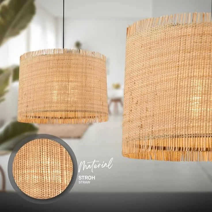 Briloner Pendelleuchte Swing Nature 3-flammig, Strohschirm mit E27 Fassung, Naturfarben, 110 cm x 25 cm x 120 cm – Bild 3