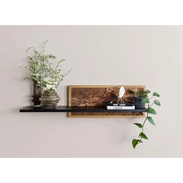 Wandregal 113x23x28 schwarz / natur geölt LINDAU #105 – Bild 9