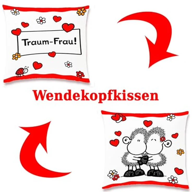 JACK Bettwäsche JACK Renforcé Bettwäsche sheepworld Traum Frau 135x200cm 2 tlg. Herzen, Renforcé, 2 teilig, Wendebettwäsche mit witzigem Schaf und Herzen, Reißverschluss – Bild 3