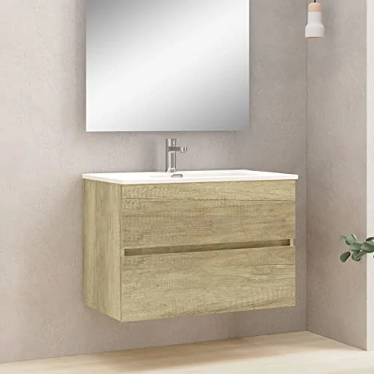 Baikal Onyx Badezimmer, 2 Schubladen, Wandmontage, mit Keramikwaschbecken, montiert, Melamin 16 – Bild 4