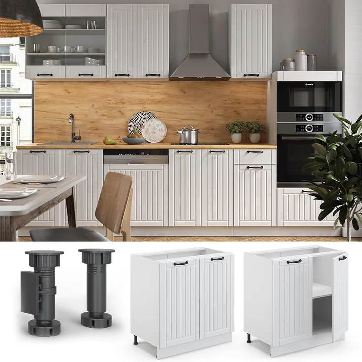 Vicco Spülenunterschrank Fame-Line, Weiß Landhaus/Weiß, 80 cm mit Regal, AP Marmor – Bild 5
