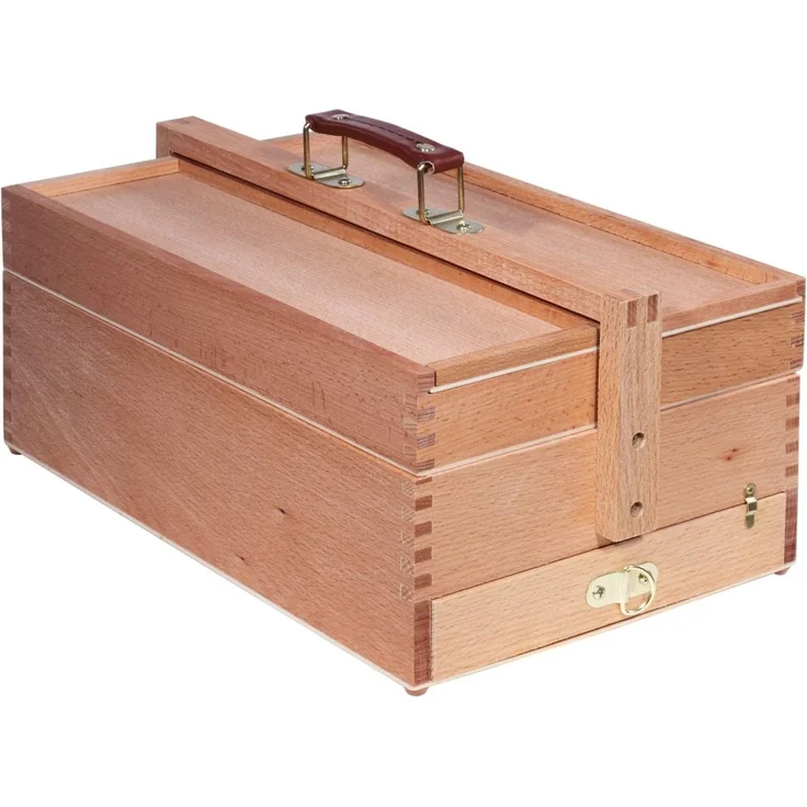 Artina Aufbewahrungsbox Malkasten Vannes, Malkoffer mit 4 Staufächern, 39x23x17,5 cm, Utensilienbox, Holzkoffer,Bastelkoffer mit Tragegriff - Nähkasten – Bild 2
