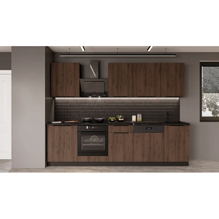 Küche MONZA BASIC 280 cm Küchenzeile Küchenblock Einbauküche Nussbaum Okapi matt + Schwarz matt – Bild 10