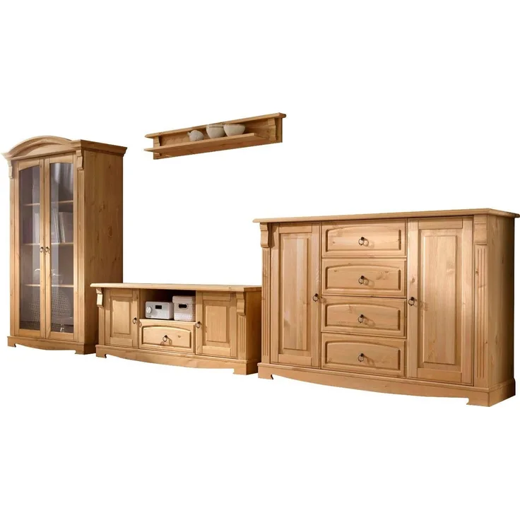 OTTO home Wohnwand Anna, Wohnzimmerset im Lanhausstil, (Set, 4-St), aus massiver Kiefer, FSC®, im romantischen Landhausstil