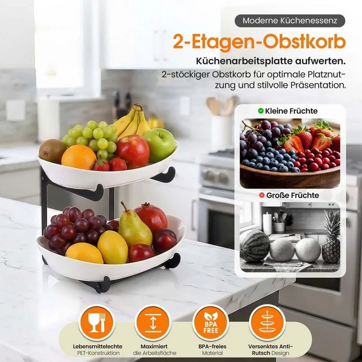 Roxlin Etagere Obstkorb 2 Etagen, Obstständer für Küchenarbeitsplatte, 2-Etagen – Bild 2