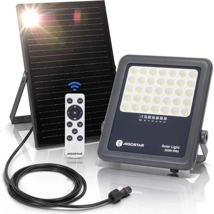Aigostar Flutlichtstrahler Solarstrahler mit Fernbedienung,6500K,IP65 Außenstrahler,2m Kabellänge, LED fest integriert, Tageslichtweiß – Bild 4