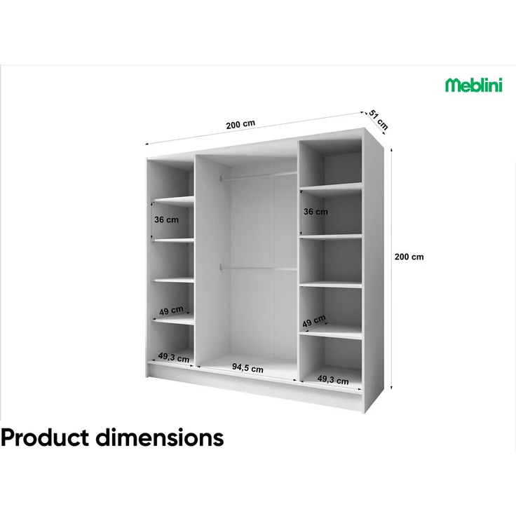 MEBLINI Kleiderschrank PORTINA 200cm - Kaschmir - mit schwarzen Griffen - Drehtürenschrank ohne Spiegel - Kleiderstangen und Regalböden – Bild 7