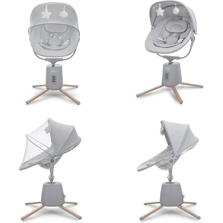 Lorelli Babywippe Storky Musik Bluetooth Fernbedienung Plüschtiere Timer Gurt grau – Bild 3