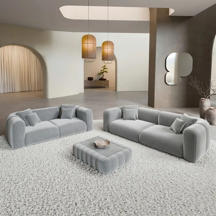 Sofa Dreams Polstergarnitur Venturia 3er & 2er Couchgarnitur, (Sofa-Set, 2 Teile, Couchgarnitur, inkl. Zierkissen), 3-Sitzer, 2-Sitzer Sofagarnitur, Lounge, Samtstoff Bezug in Hellgrau