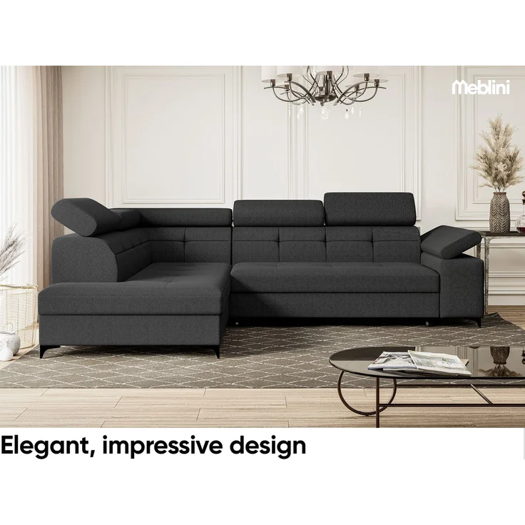 MEBLINI Ecksofa BERGAMO 274x203cm Links - Dunkelgrau Samt Modesto - mit Schlaffunktion und Bettkasten - Höhe 83cm - Sofa mit Relaxfunktion - Couch L-Form - Eckcouch - Wohnlandschaft – Bild 3