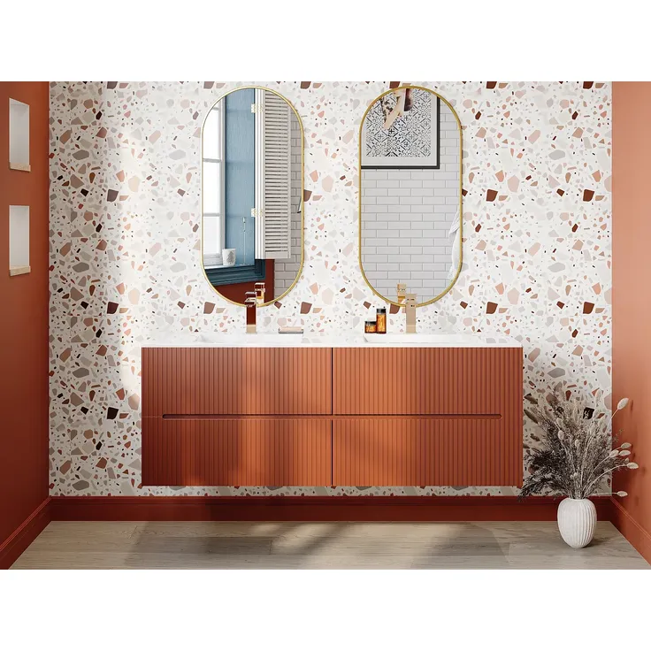 Vente-unique - PAVANI Waschbeckenmöbel Holz, Platte Rot - B 45,5 cm x H 55 cm x L 150 cm