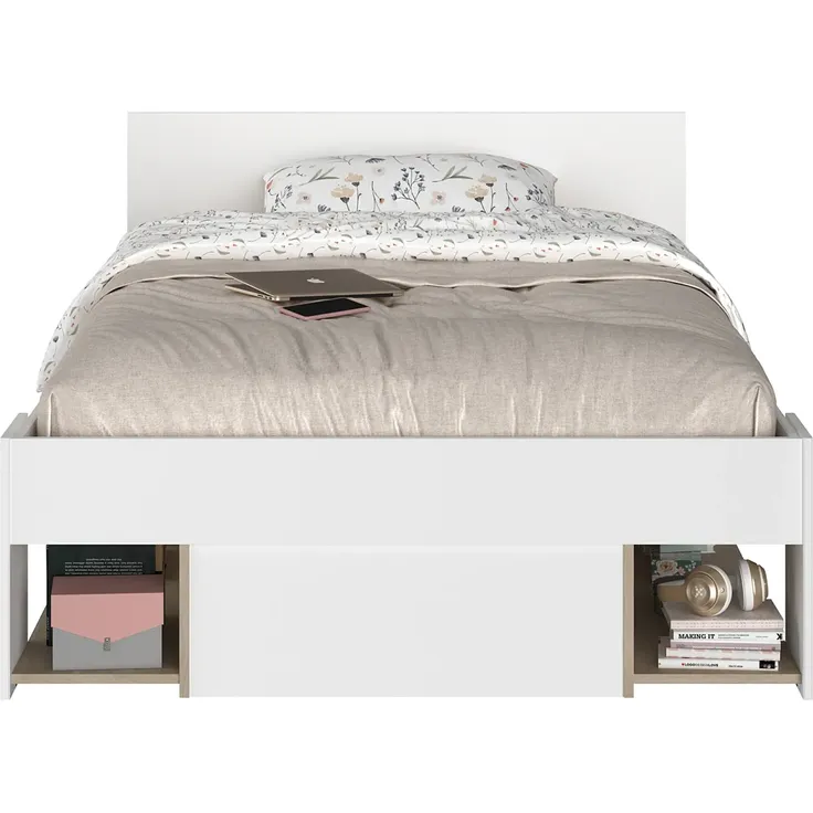 Vente-unique - KINSELIA Bett Holz, Platte BeigeWeiß - B 203,4 cm x H 76 cm x L 124 cm – Bild 5