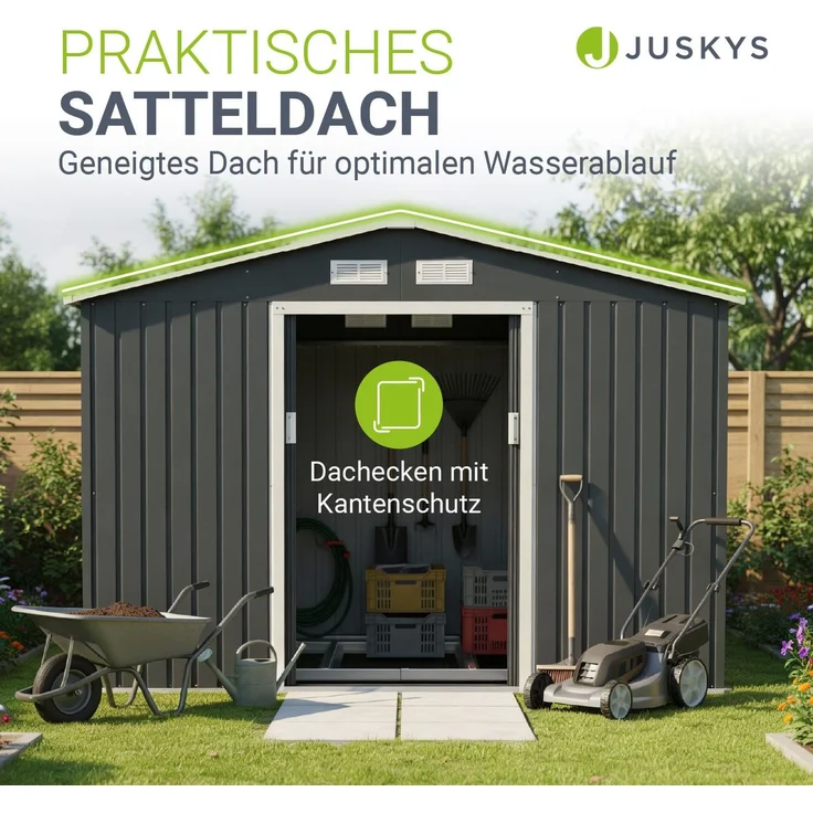 Juskys Metall Gerätehaus XL mit Satteldach, Schiebetür & Fundament, anthrazit, 9m³, 192 x 191 x 277 cm – Bild 6