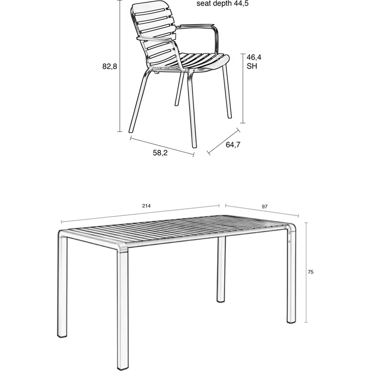 Zuiver Gartenmöbel-Set Vondel mit Tisch & 6 Armlehnstühlen in Grün, Aluminium 96,7x214x75 cm – Bild 5