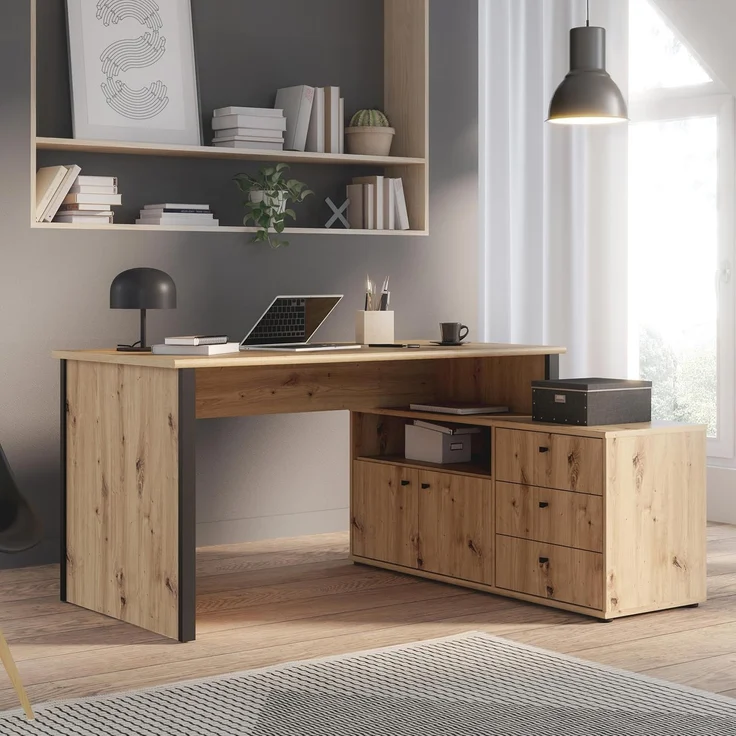 Forte Schreibtisch TEMPRA 2 - Büro in Artisan Eiche (D78)-Schwarz (Z13) – Bild 1