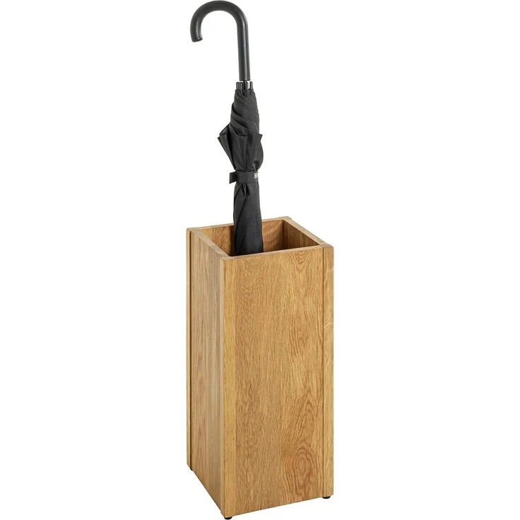 Haku Schirmständer aus massivem Eichenholz geölt mit schwarzer Abtropfschale aus Metall, quadratisch, für Flur und Garderobe, 20x20x45 cm – Bild 9