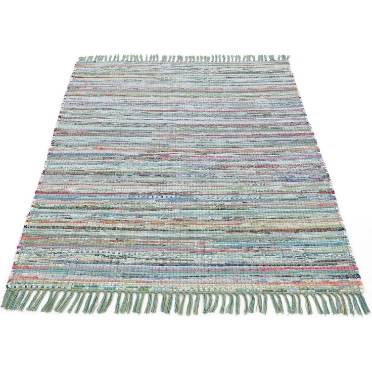 carpetfine 'Kelim Chindi' Teppich, Wendeteppich, rechteckig, Höhe: 6 mm, handgewebt, mit Fransen, Grün, 140x200 cm – Bild 1