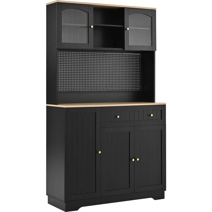 ZUBALIYA Vitrinenschrank mit Tür / Küchenschrank, mit verstellbaren Einlegeböden und lochblech, Schwarz, 103.5 x 40 x 180 cm, fürs Kinderzimmer, mit Schubladen, mit Stauraum – Bild 16