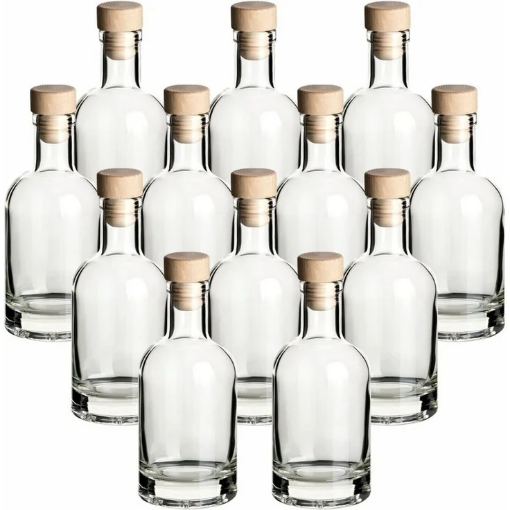 gouveo Trinkflasche Glasflaschen “Klassik” mit Korken - Runde Flasche aus Glas, 12er Set 500ml, transparent, Holzgriffkorken – Bild 1