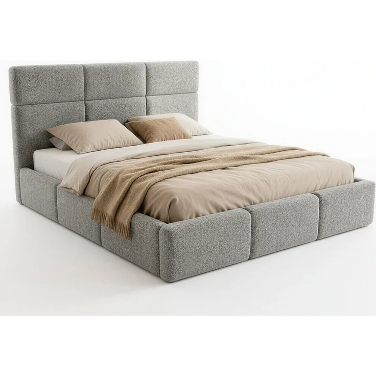Polsterbett Celine - Bettkasten mit Gasdruckfedern - Doppelbett mit Lattenrost, Bett mit Polsterkopfteil, Bettgestell, Schlafzimmer, Bouclé-Stoff (140x200 cm, Grau (Coral 75)) – Bild 2