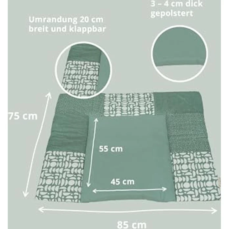 ULLENBOOM ® Wickelauflage 85x75 cm, Grün (Made in EU) - Wickelunterlage Waschbar und für Unterwegs geeignet, Bezug: 100% OEKO TEX Baumwolle, Wickeltischauflage 75x85 – Bild 3