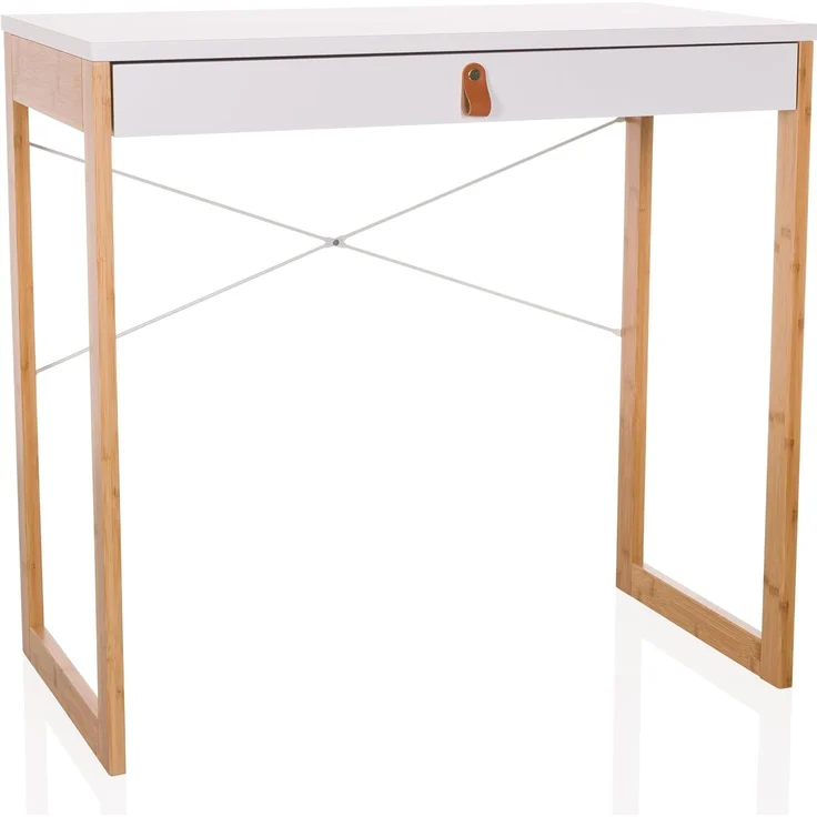 hjh LIVING Schreibtisch mit 1 Schublade 80x42 cm TAROLO II Bambus Gestell, Kleiner Tisch im skandinavischen Stil, Computertisch Weiß – Bild 5