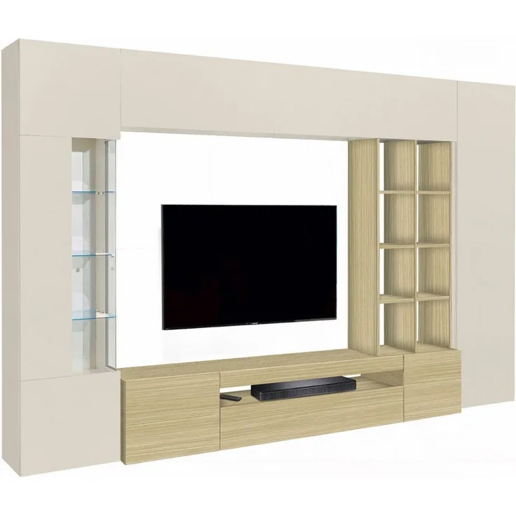 OTTO home Wohnwand New Egypt, Anbauwand, Medienwand, Wohnzimmerwand, (Set, 5-St, 2 Klappen,2 kleine Türen,2 große Türen), Regalaufsatz Breite 290 Höhe 191