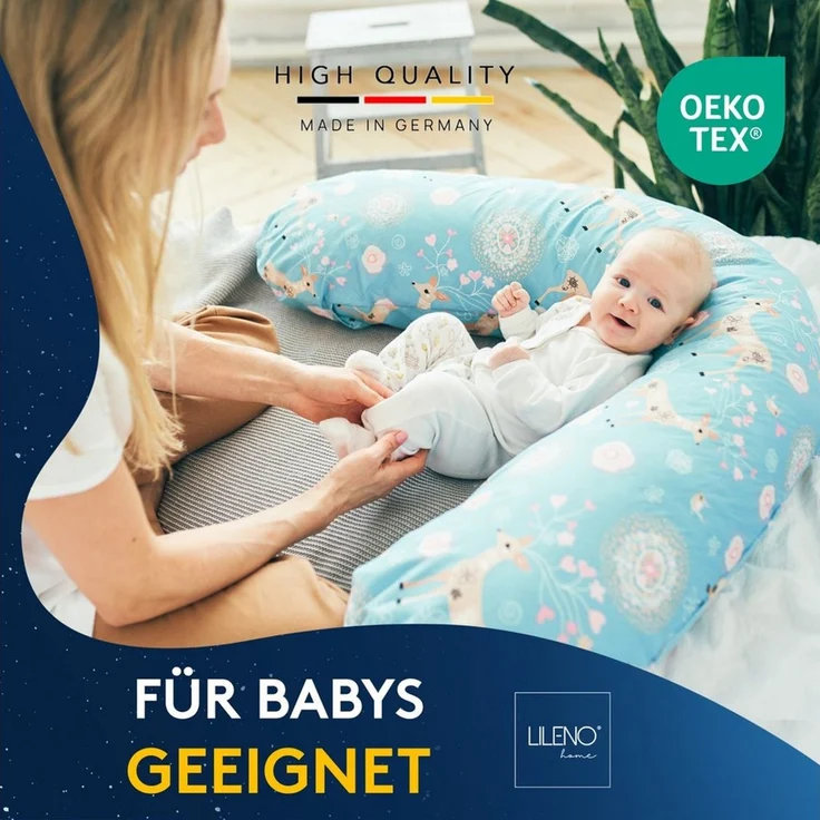 LILENO HOME Seitenschläferkissen 40x145 cm (1100 g Füllung) - Stillkissen + herausnehmbares Innenkissen, Set, 1-tlg, 1er Set, Seitenschläferkissen 40x145 cm für Schwangere u. Babys – Bild 3