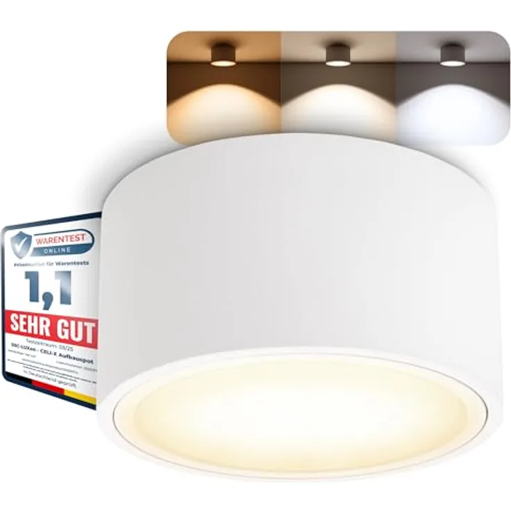 SSC-LUXon CELI-X Aufbauleuchte LED flach, GX53 warmweiß 3W, Decken Aufbauspot weiß rund, Ø 95 mm