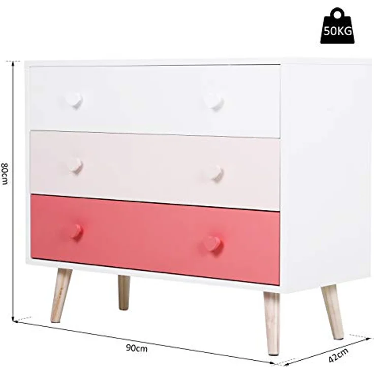 HOMCOM Kommode für Kinder, Holz, rosa, 90 x 42 x 80 cm – Bild 4