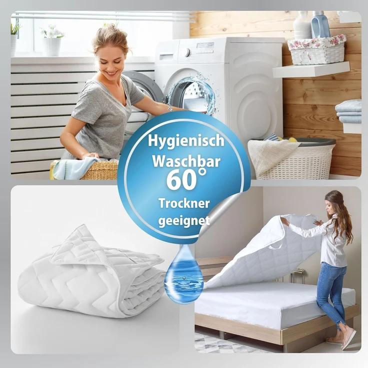 Matratzenschoner Topper 160x200 Premium Matratzenschutz SEI Design, Bettauflage ergonomisch gesteppt mit 4X Gimmu Befestigung – Bild 5