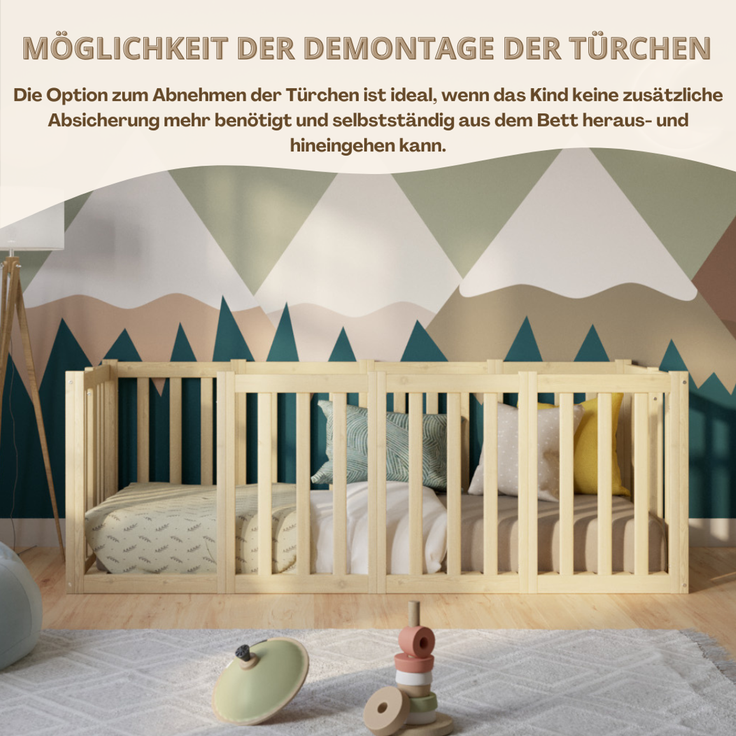 Crazy Pine 'Crazy John' Kinderbett mit hohem Rausfallschutz 73 cm, Holz, Natur, 140x200 cm – Bild 6