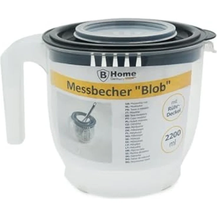 HAC24 Messbecher Kunststoff Messbecher Rührschüssel Küchenschüssel Messbehälter, Kunststoff, 2,2 Liter, mit Deckel, mit Rühröffnung – Bild 4