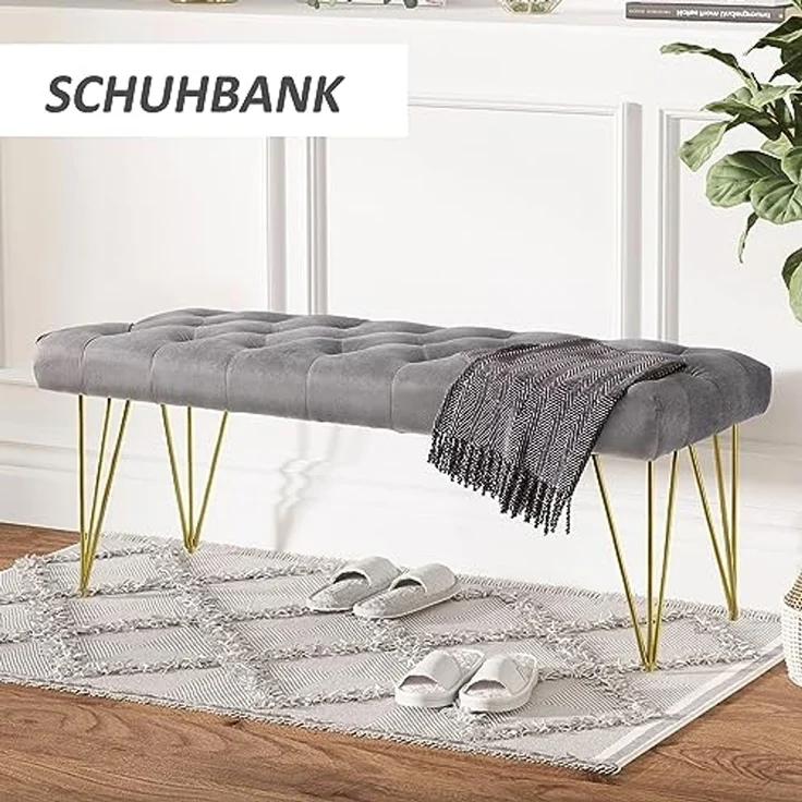 HOMCOM Sitzbank Schuhbank mit Samtoptik (Bettbank, 1-St, Polyesterbank), Grau 116 x 44,5 x 49 cm – Bild 6
