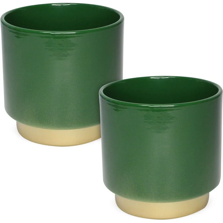 matches21 HOME & HOBBY Blumentopf Blumentöpfe 2er Set aus Keramik in Ø 10,5 x 10,5 cm Dunkelgrün (2 St), Edle Übertöpfe mit goldenem Fuß – Bild 4