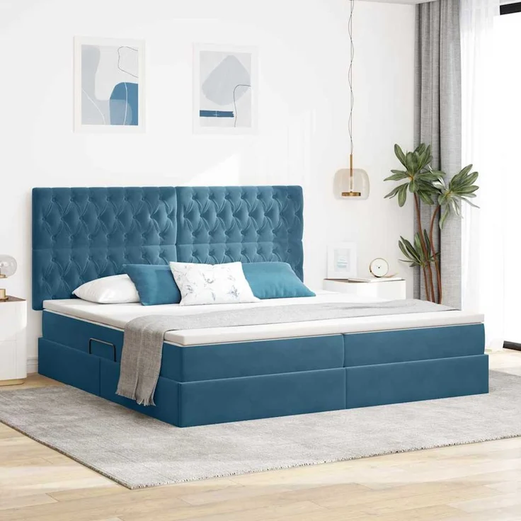 vidaXL Aufbewahrungsbett mit Matratze Dunkelblau 200 x 200 cm Samt 3372115 – Bild 1
