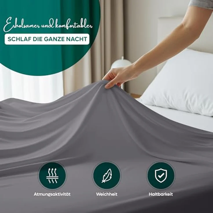 Utopia Bedding Bettlaken für Doppelbett (266x259 cm, grau) – Stoff aus weichem Polyester-Mikrofaser, gebürstet – für Bett Größe 150x200 cm – Bild 4