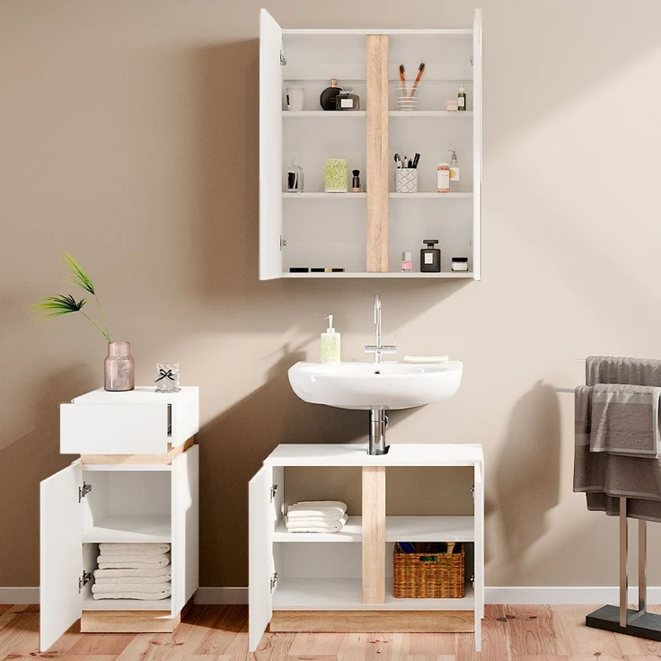 Badmöbel-Set Gloria Weiß 3-teilig Vicco – Bild 6