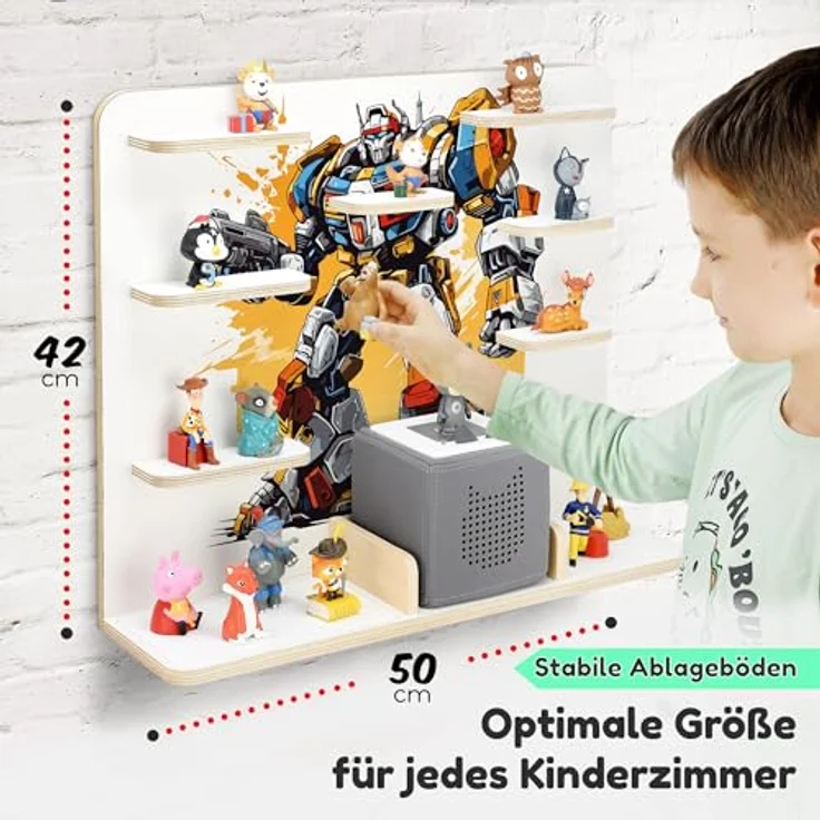 stadtecken Kinder Regal für Musikbox I Geeignet für die Toniebox und ca. 50 Tonies I Perfekte Aufbewahrung für Kinderzimmer I zum Aufstellen oder Aufhängen (Mr. Chip) – Bild 3