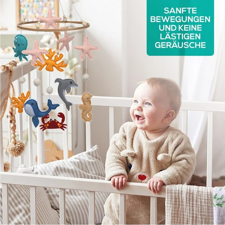 wortek Babymöbel-Set Baby Mobile Windspiel zum Aufhängen Ozean Welt, (Set, 1-tlg, Kinderbett, Wickelkommode, Decke Kinderzimmer), Babymobile Bettglocke Babyzimmer Bett Baby Windspiel – Bild 3