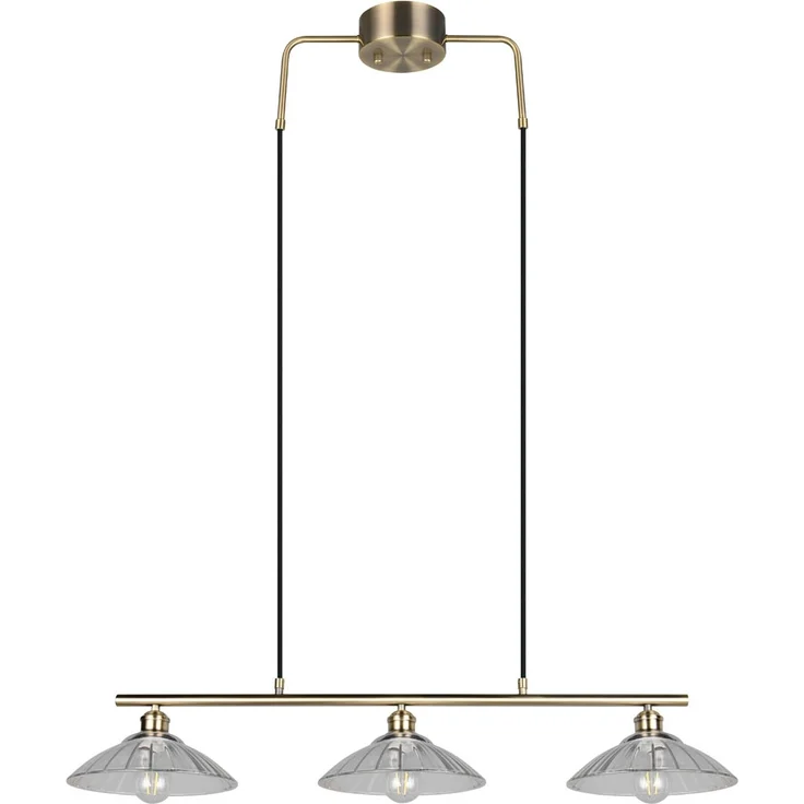 Pendelleuchte ELUNA 3-flammig Altmessing, Glasschirme klar, Breite 100cm – Bild 2