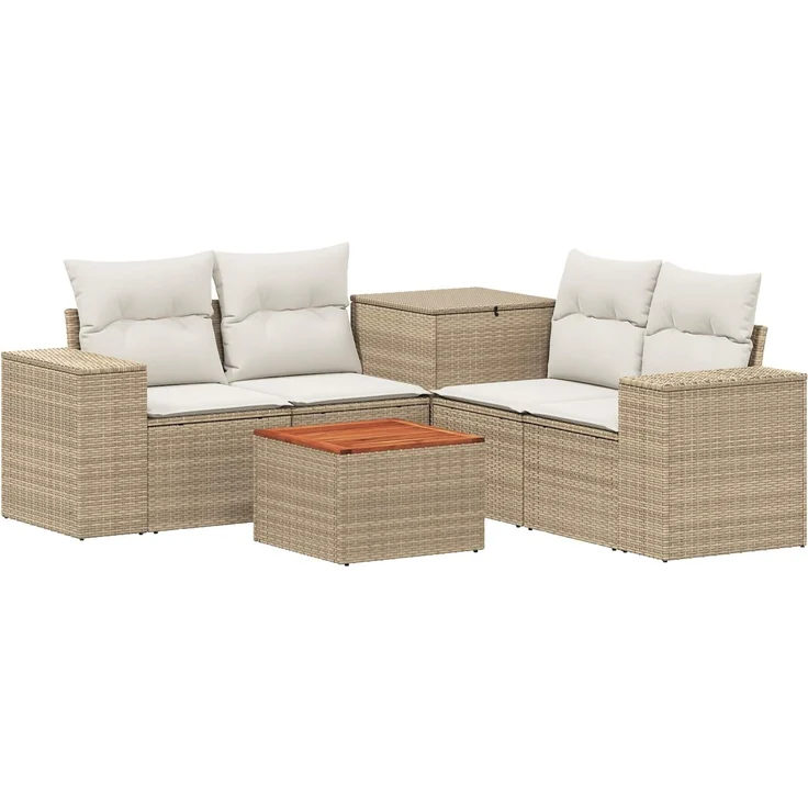 vidaXL Sofa Set 6 stk. Beige und Cremeweiß Polyrattan und Stahl 3447578 – Bild 2