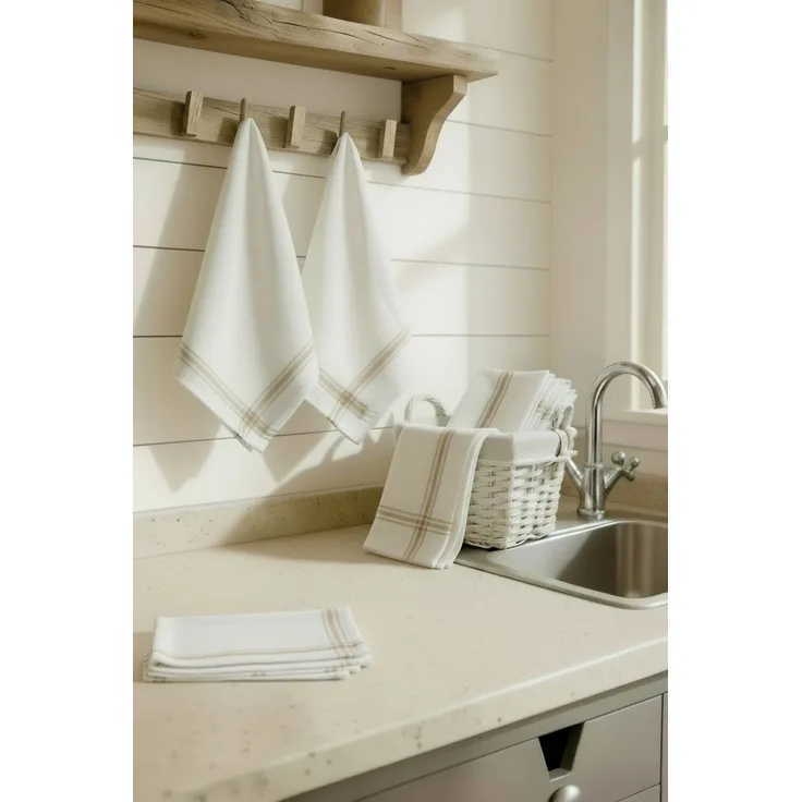 Hermia Concept '5Li-Beyaz-Bej' Geschirrtuch-Set (5-teilig), Weiß / Beige, 50 x 70 cm