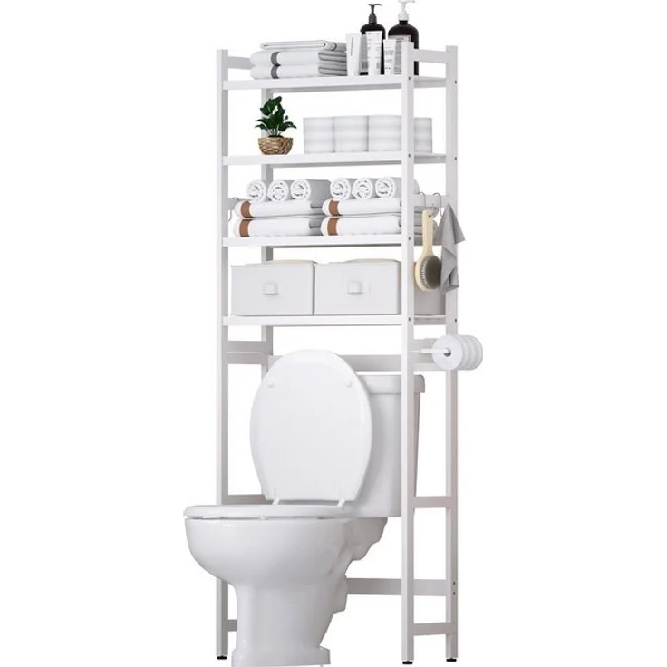 Yorbay Badregal Toilettenregal mit 2 Körben, Bambus WC Regal,59*23.3*166CM, Multifunktional Badezimmerregal,Platzsparend,Einfache Montage – Bild 4