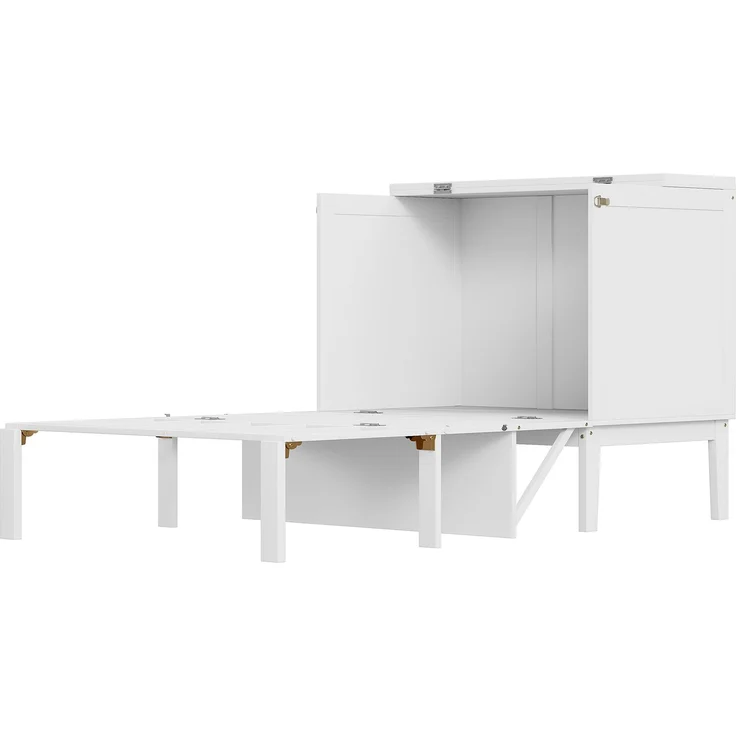 Schrankbett 90x200 cm, Wandbett mit Lattenrost, Wandklappbett, vertikales Schrankbett mit Lattenrost, Jugendbett, weiß--Weiß--205x96x101cm--YOUDENOVA – Bild 10