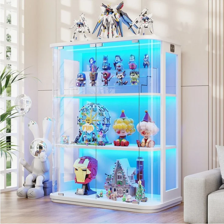BROTTAR Glasvitrine Rund 3 Ebenen LED mit Sensor (1-St) 80×38.5×103.5cm, weiß – Bild 1