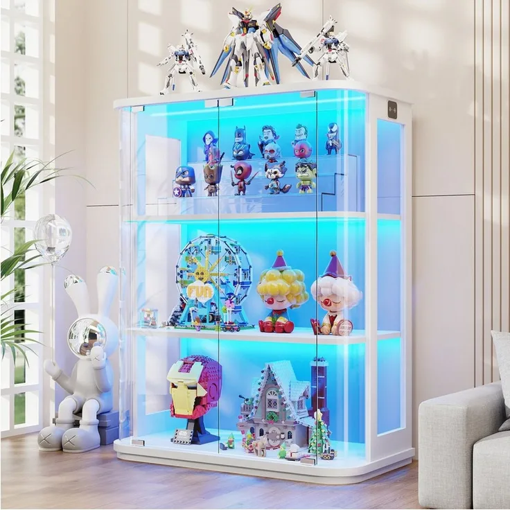 BROTTAR Glasvitrine Rund 3 Ebenen LED mit Sensor (1-St) 80×38.5×103.5cm, weiß
