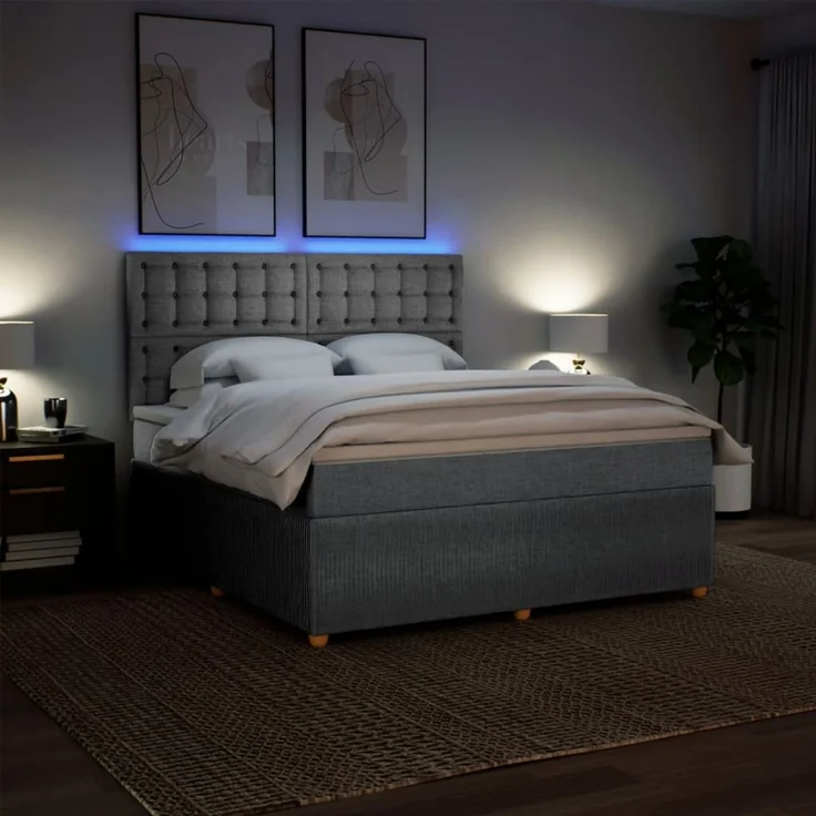 vidaXL Boxspringbett mit Matratze Hellgrau 180x200 cm Stoff 3294449 – Bild 4